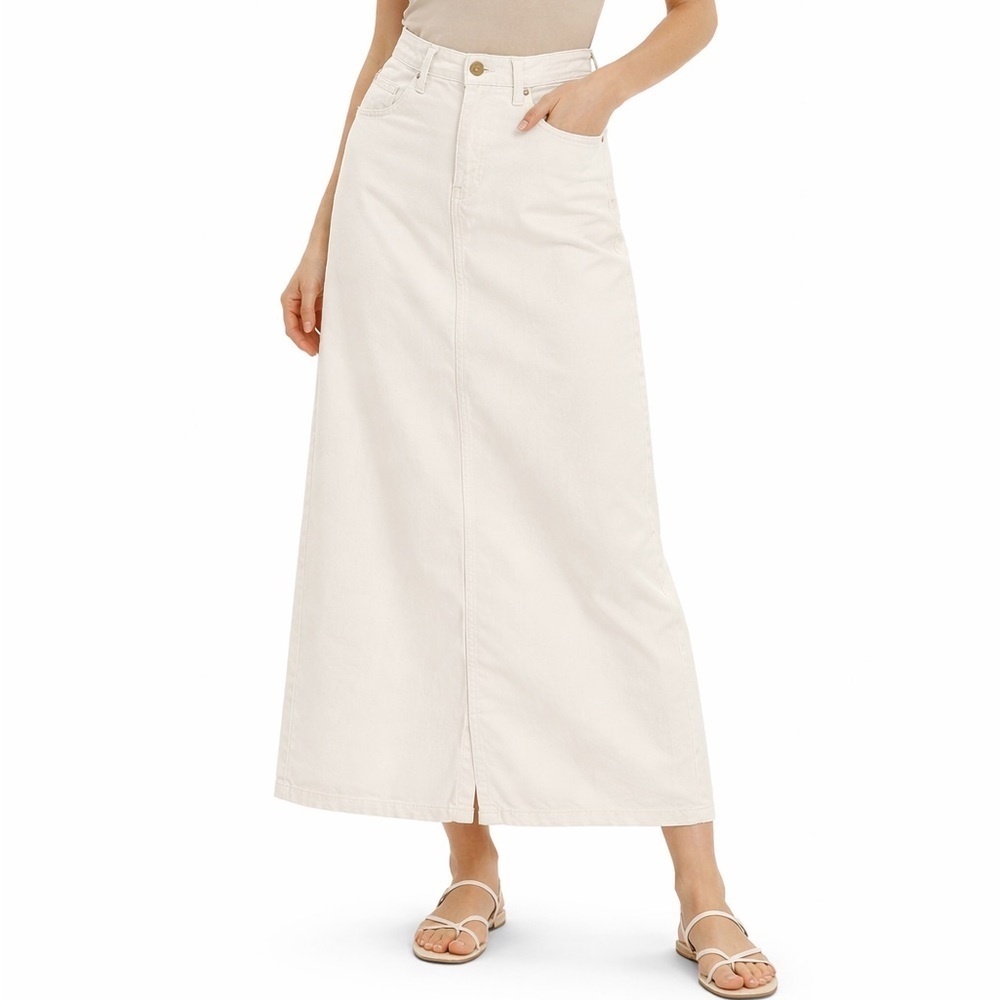 Blank NYC Cream Denim Maxi Skirt Size 24 High Rise A Line Casual Chic